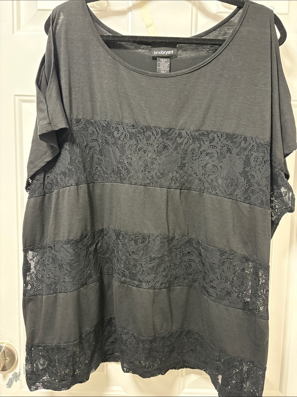 Lane Bryant Charcoal Gray Lace-Trim Cold-Shoulder Tunic